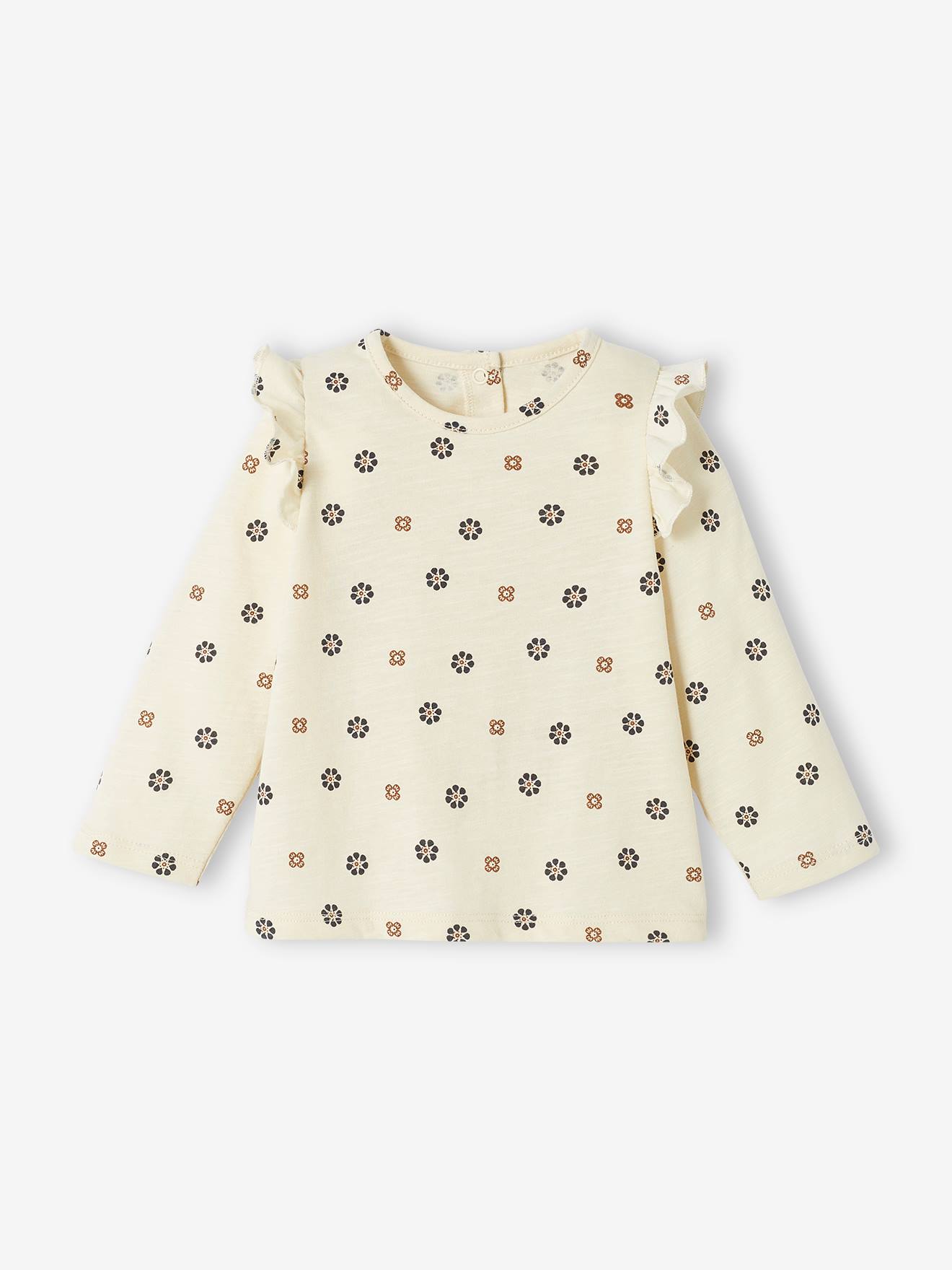 T-shirt fleuri bébé avec volant écru