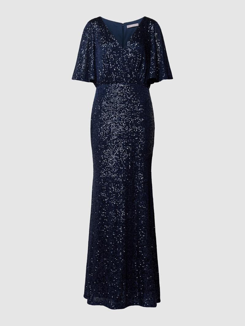 Abendkleid mit Allover-Paillettenbesatz in dunkelblau