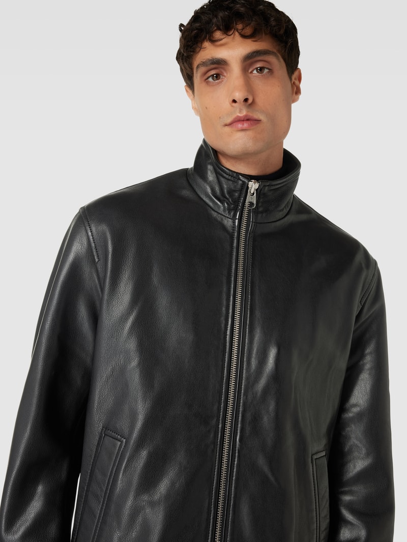 Lederjacke mit Stehkragen in schwarz