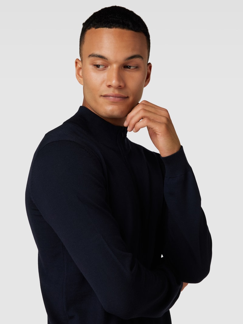 Strickjacke aus Schurwolle mit Reißverschluss Modell 'San Jorge' in marineblau
