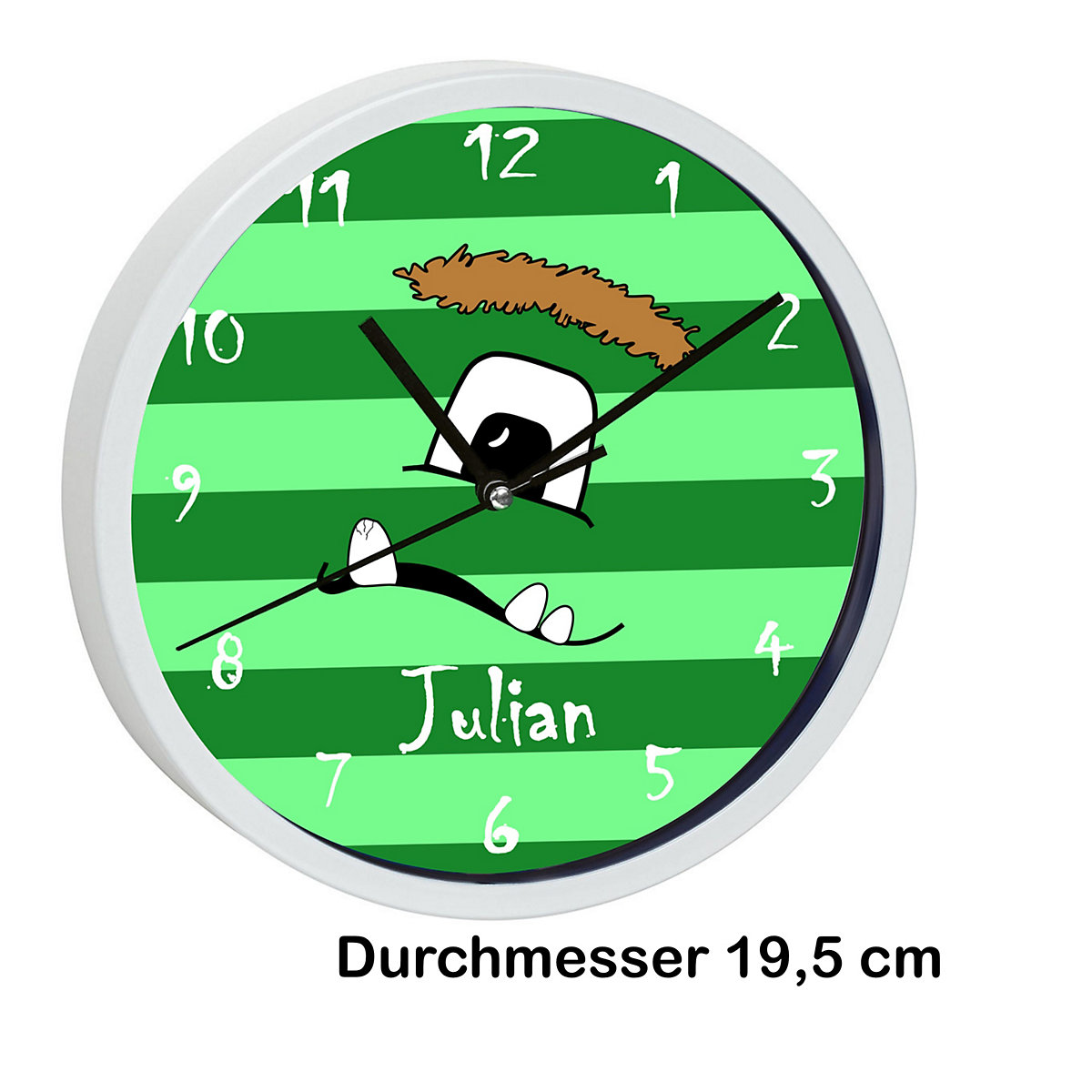 Kinder Wanduhr personalisiert mit Name Monster Streifen grün