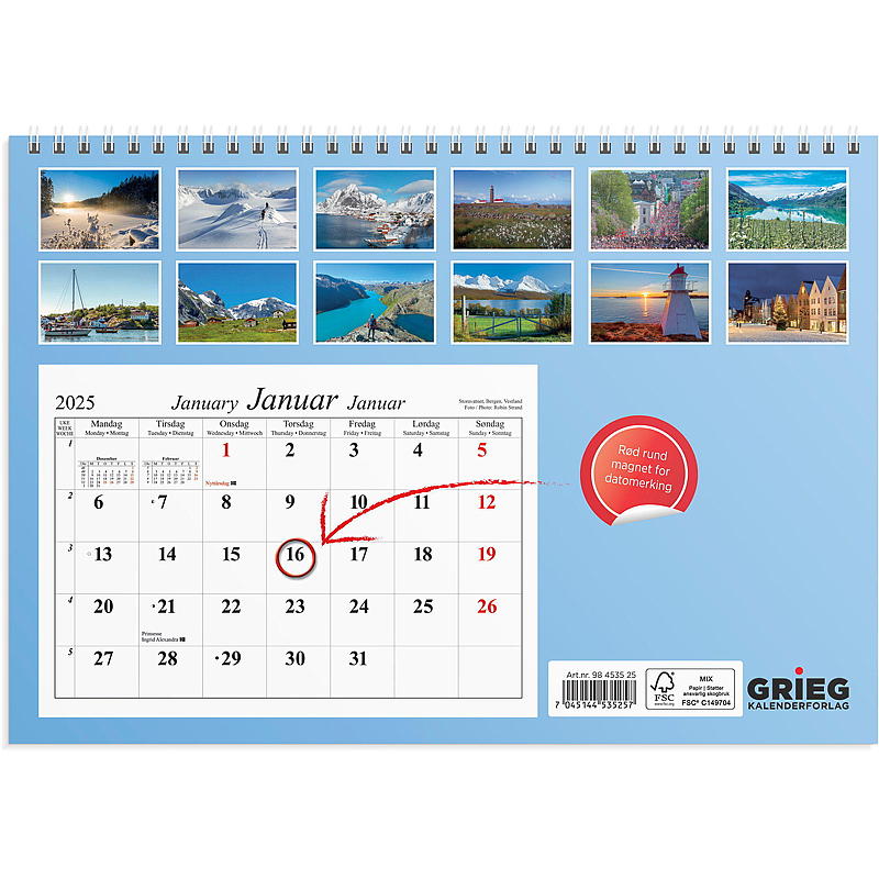 Veggkalender vakre Norge 2025