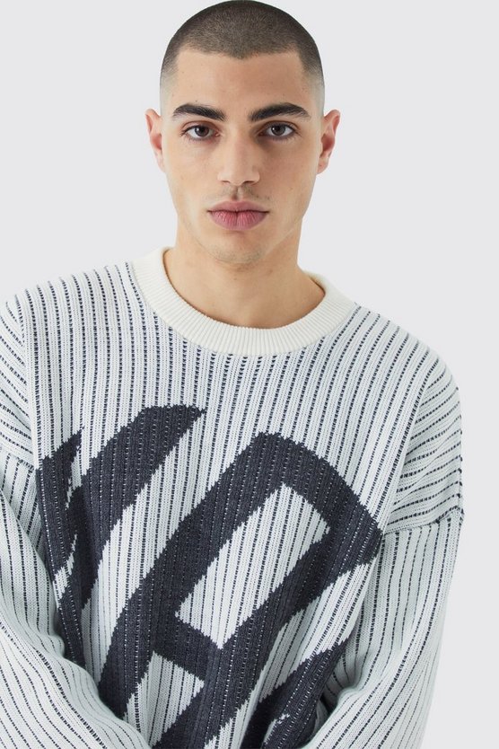 Gerippter Oversize Rundhals-Pullover