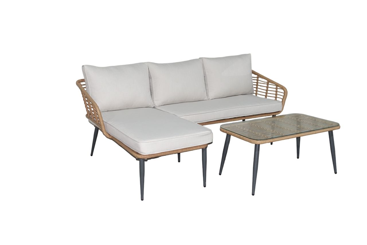 Happy Home Happy Home Eck-Loungeset 8tlg. HGS47-BEI helles Rattan mit Sitzkissen in beige