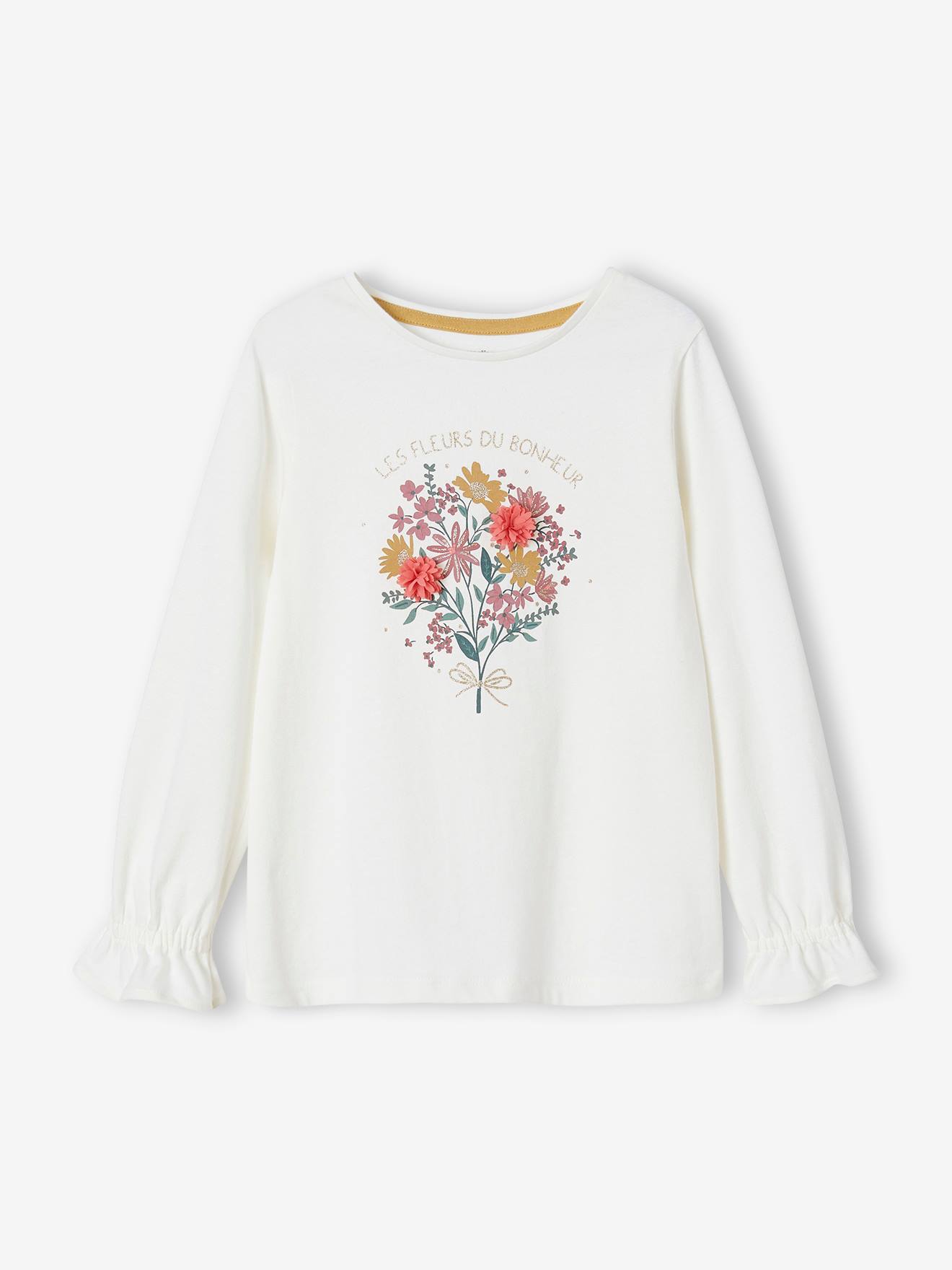 T-shirt romantique animation en relief et détails irisés fille marron