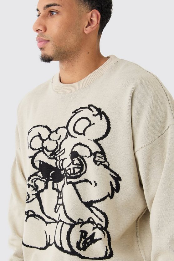Oversize Strick-Pullover mit Print