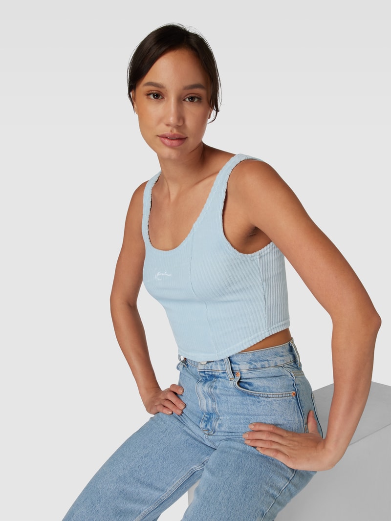 Crop Top mit Logo-Stitching in hellblau