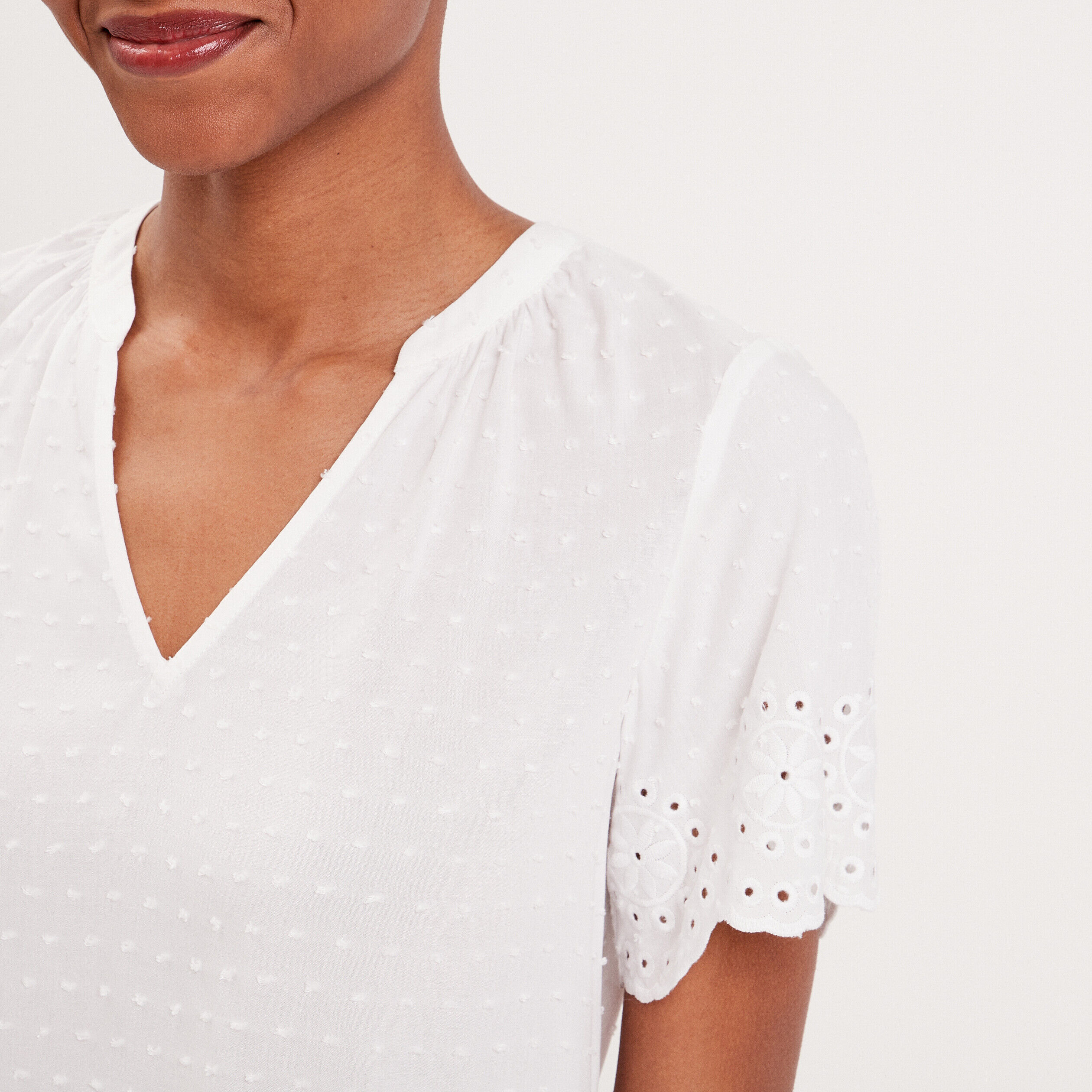 Blouse manches broderie blanc femme | Cache Cache