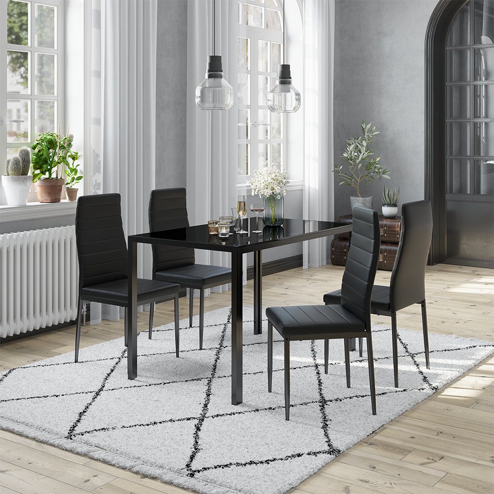 Vicco Esstisch Essgruppe GRAND METALL Schwarz mit 4 Stühlen