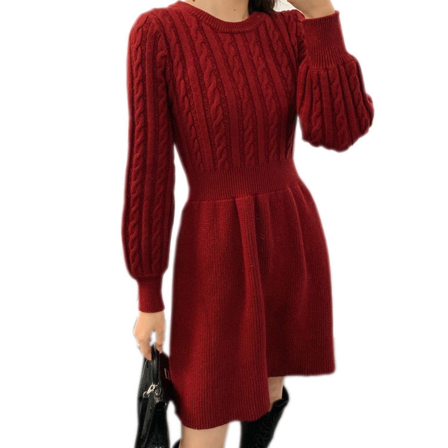 aikidio Stillkleid Strickkleid für Damen im Herbst und Winter mit gedrehten Nähten