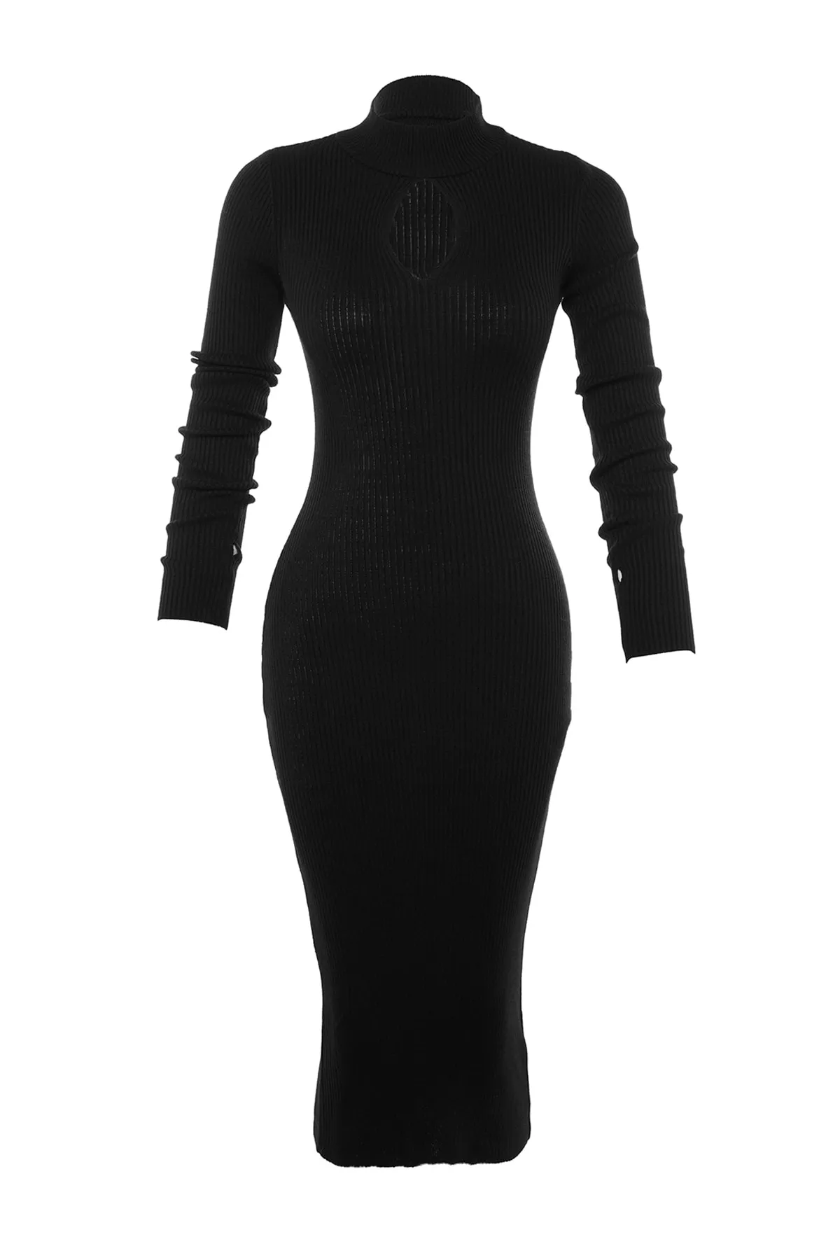 Trendyol Collection  Schwarzes Midi-Strickkleid mit Fenster-/Ausschnitten TWOAW23EL00035