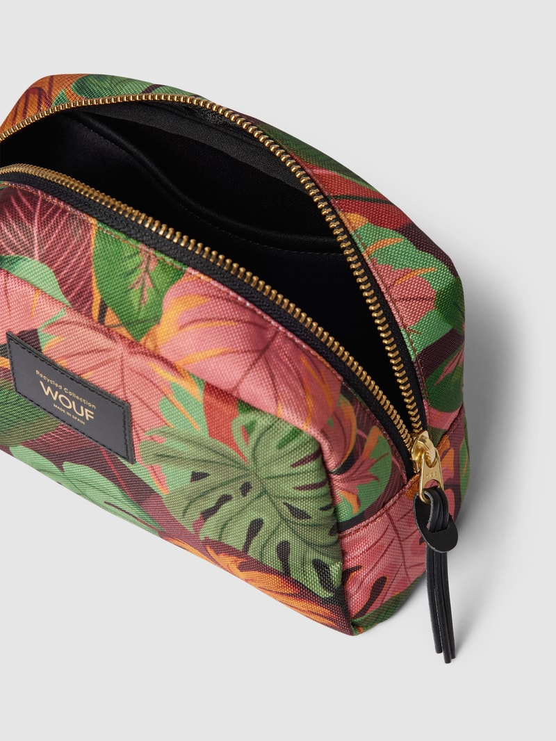 Kosmetiktasche mit Allover-Muster Modell 'Mia' in olivgrün