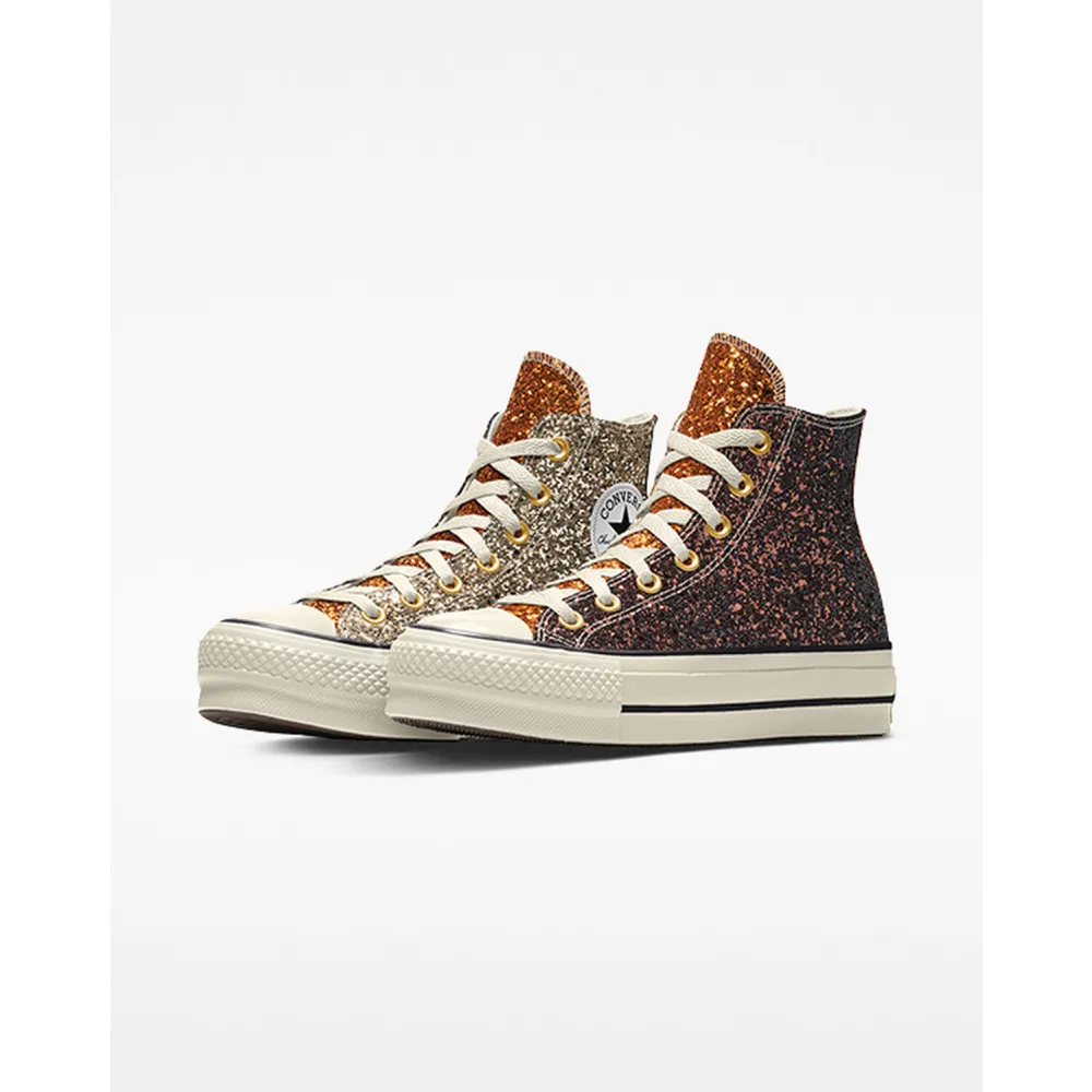 Converse Custom Chuck Taylor All Star Lift Platform Glitter By You 570626CHO23_TRIPANEL_BROWN / braun