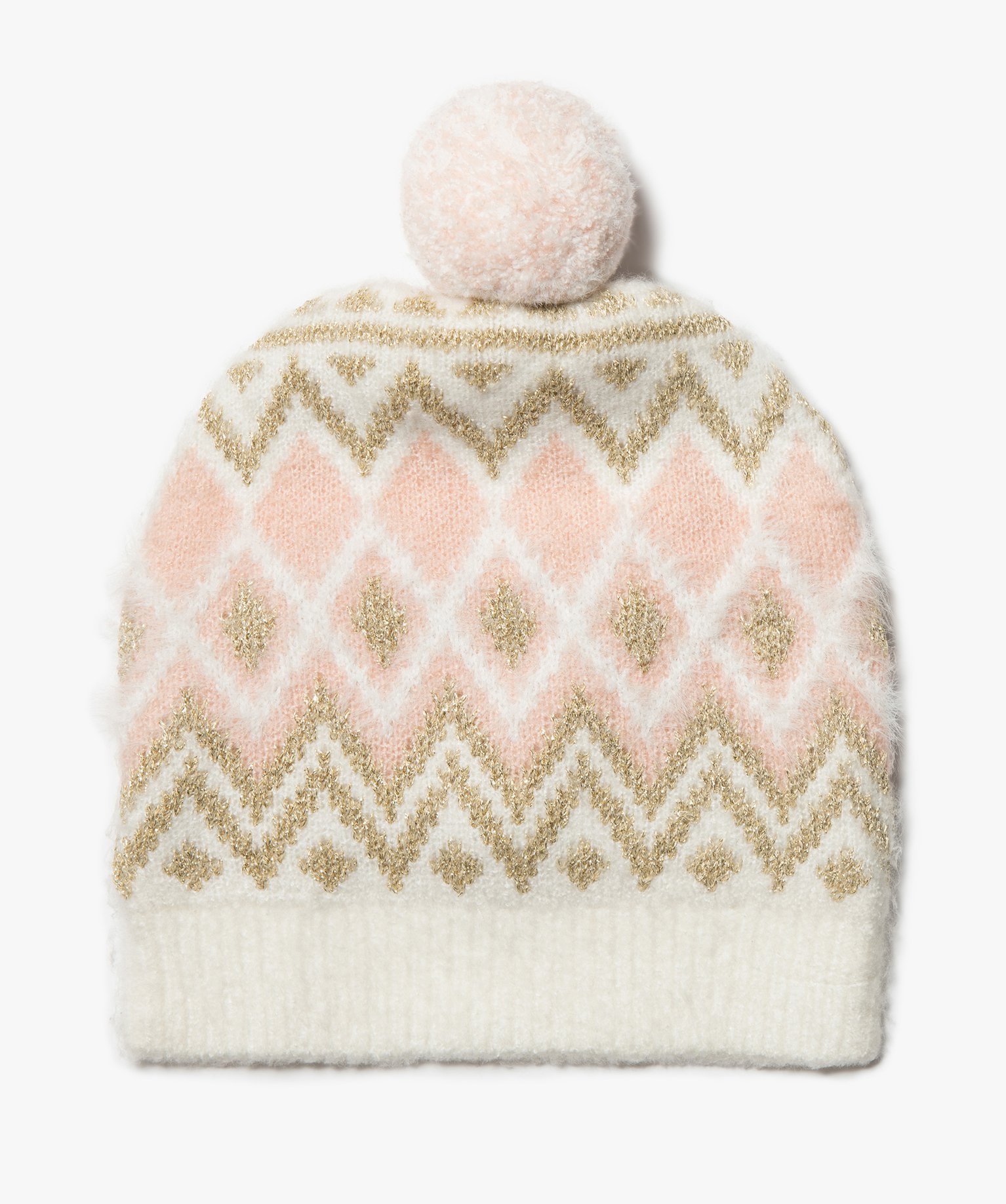 Bonnet fille à motifs pailletés et pompon blanc | GEMO