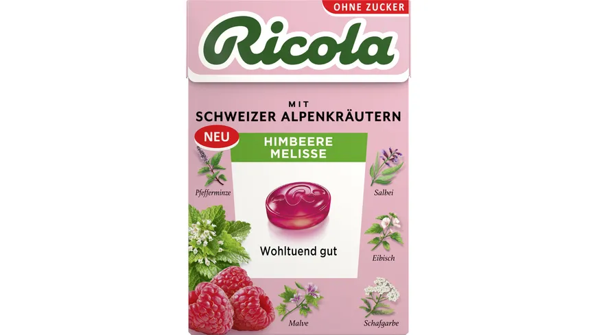 Ricola Kräuterbonbon Himbeere Melisse Box 50 g