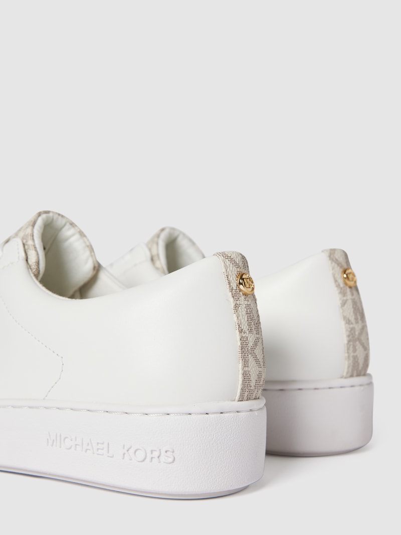 Sneaker aus echtem Leder mit Kontrastbesatz in offwhite