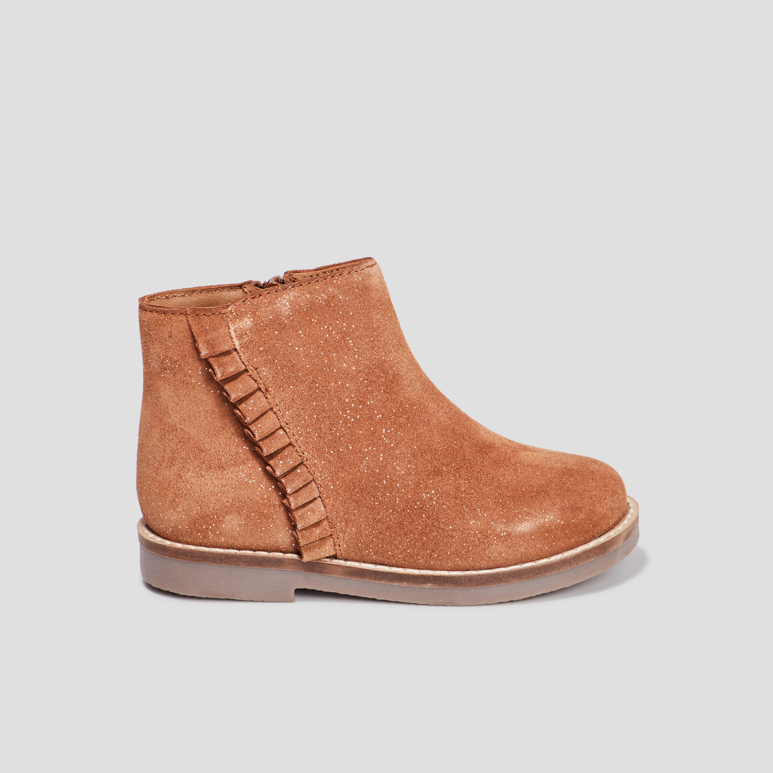 Bottines à volants en cuir camel fille | La Halle
