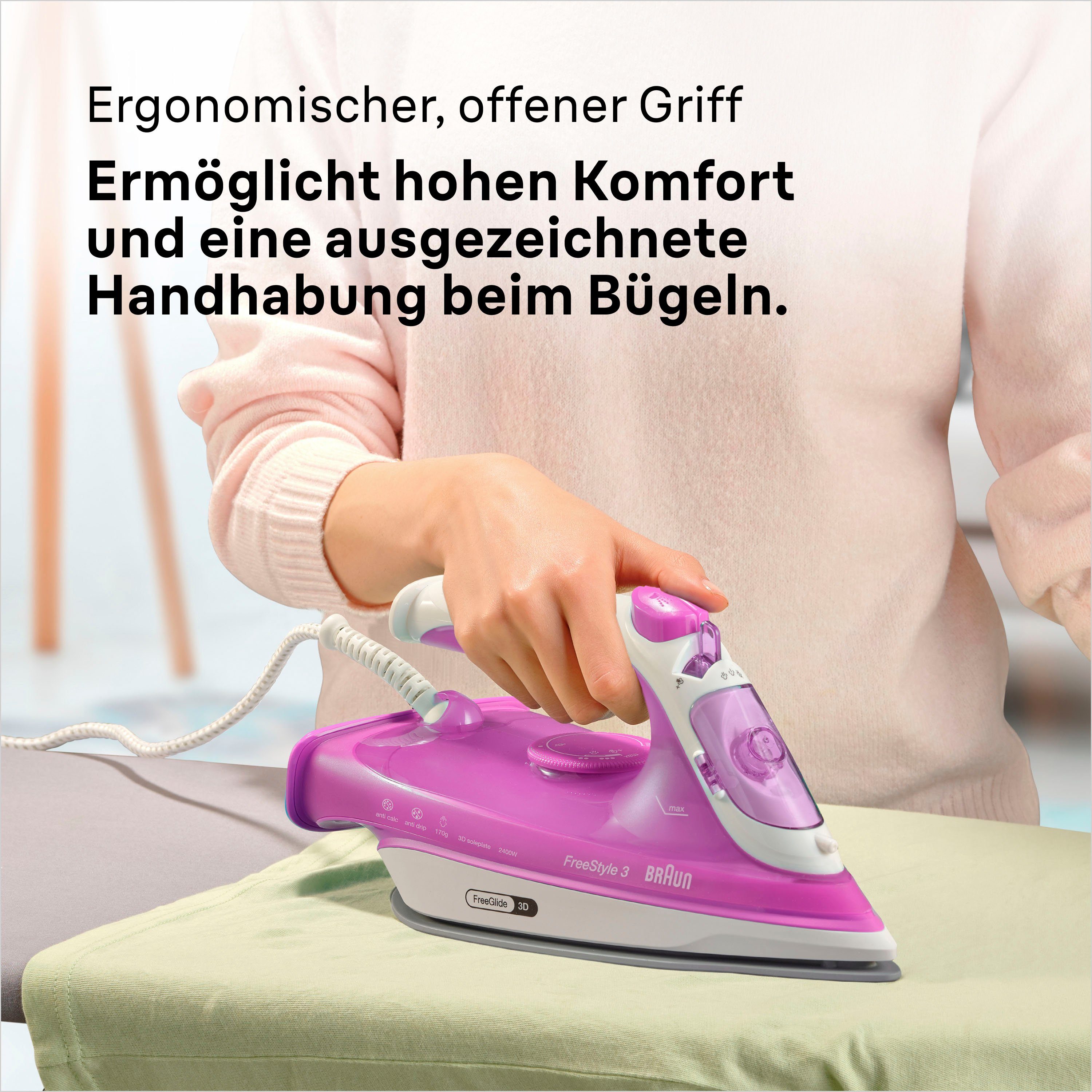 Braun Dampfbügeleisen Braun FreeStyle 3 FI 3124 PU Dampfbügeleisen Weiß/Lila, 2400 W