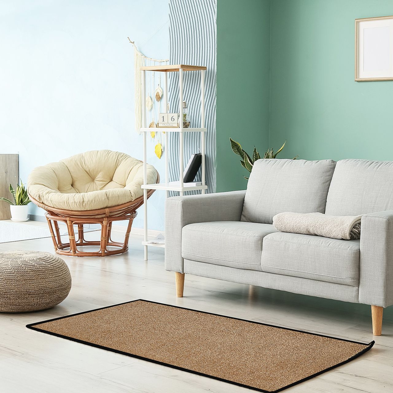 HOMCOM Fußmatte waschbar Gummiumrandung rutschfest Beige 120 x 90 x 0,7 cm