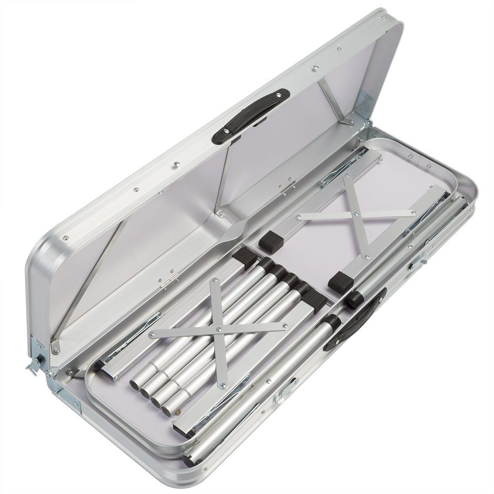 Casaria Campingtisch (3-St), Klappbar mit 2 Bänken 3 tlg Set Tragbar Aluminium Weiß