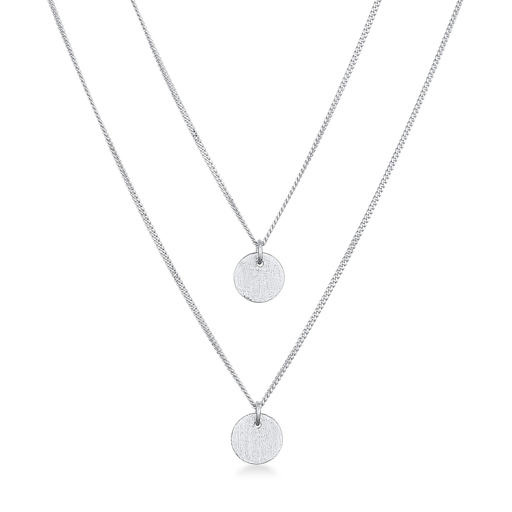 Elli Elli Collier Femmes Pendentif Plaque Ronde Layer Brossé en Argent massif 925 collier