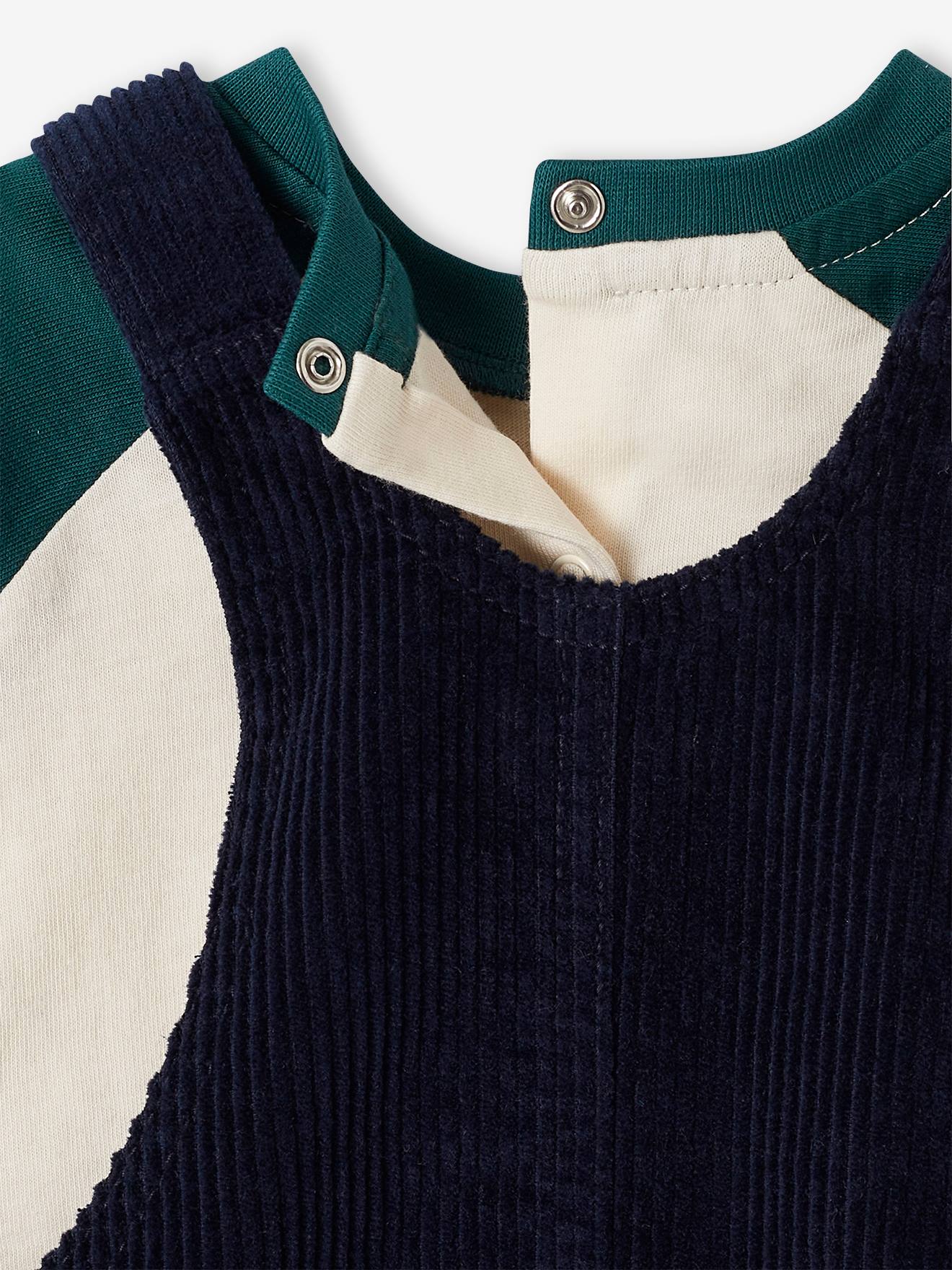Vertbaudet Baby-Set: Shirt, Latzhose, Cap & Socken - nachtblau