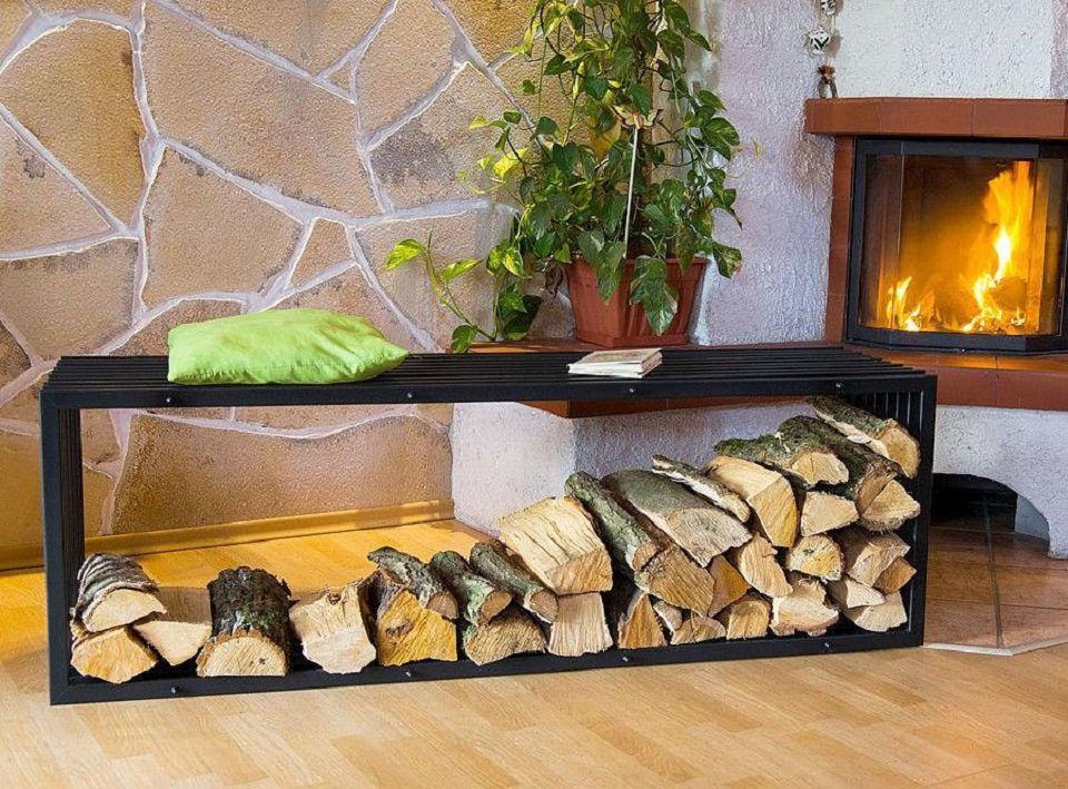 DanDiBo Kaminholzregal DanDiBo Kaminholzständer Bank D-Stil 150 cm Kaminholzregal 10104 Holzkorb Kaminholzhalter, BxTxH:150x40x50 cm