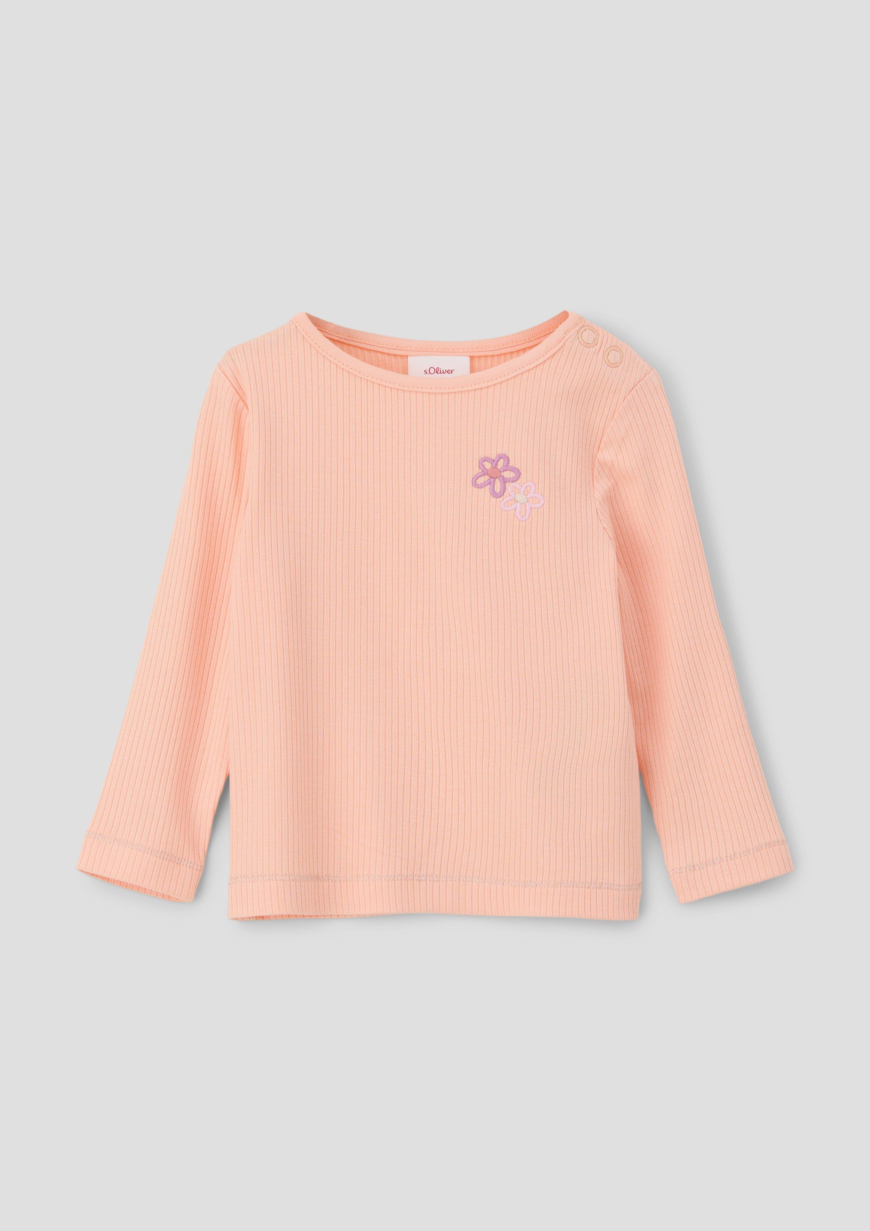 Geripptes Langarmshirt mit Stickerei  2140156-2018