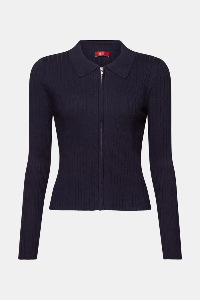 Rippstrick-Cardigan mit Zipper und Polokragen