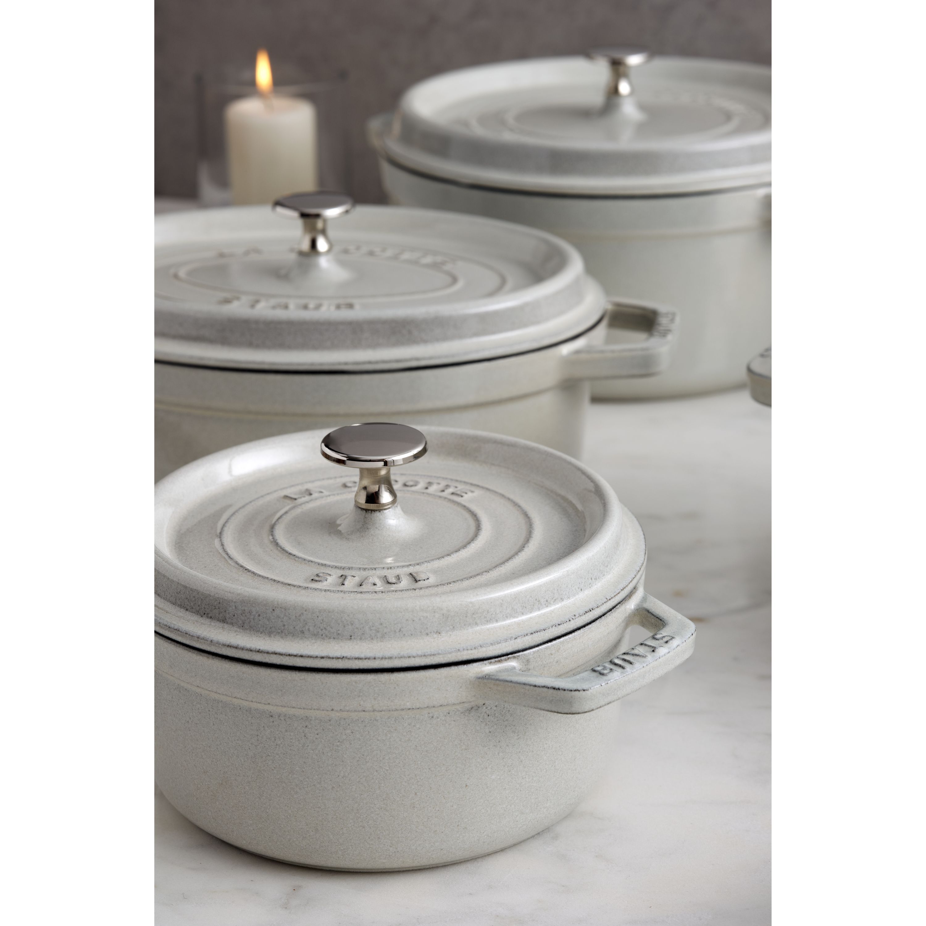 Cocotte 20 cm, rund, Weisser Trüffel, Gusseisen