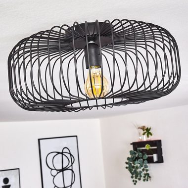 hofstein Deckenleuchte Pieris runde Deckenlampe aus Metall in Schwarz, ohne Leuchtmittel, E27, Retro-Leuchte mit Lichteffekt durch Gitter-Optik