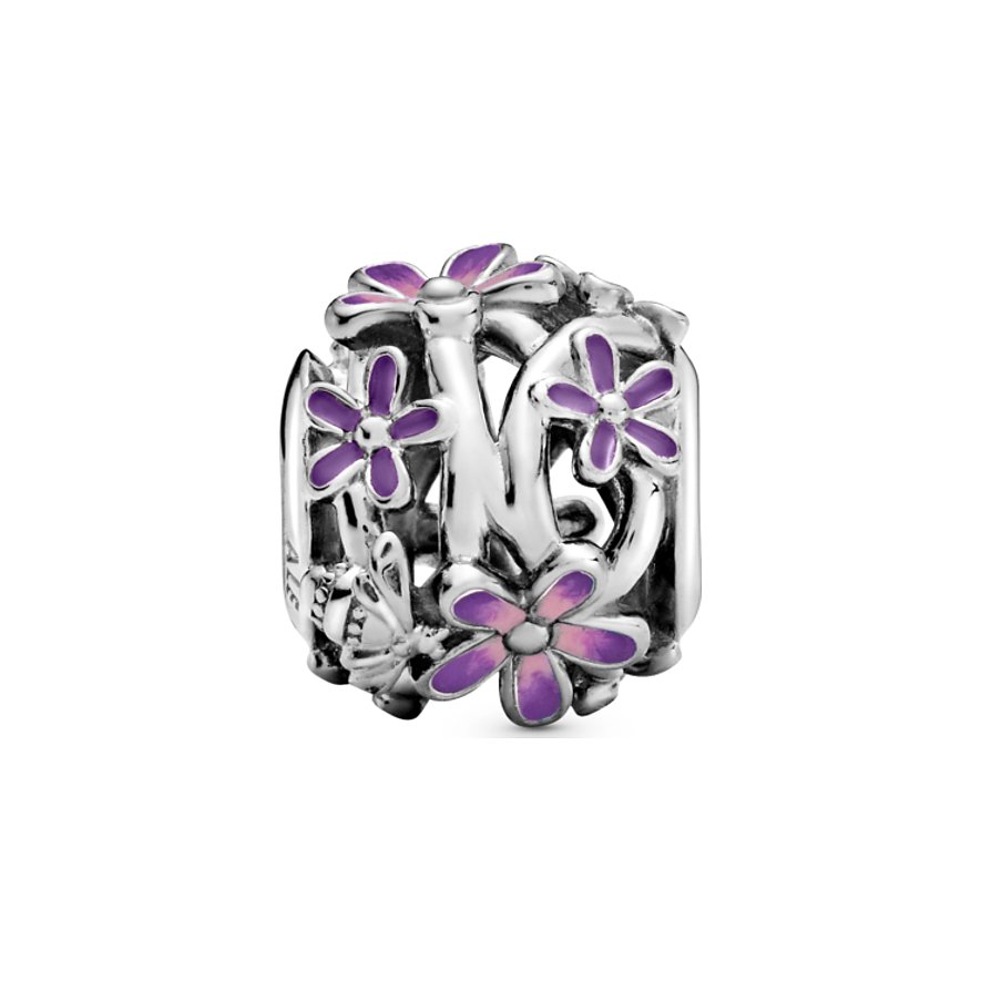 Pandora Charm Moments Offen gearbeitetes, lilafarbenes Gänseblümchen