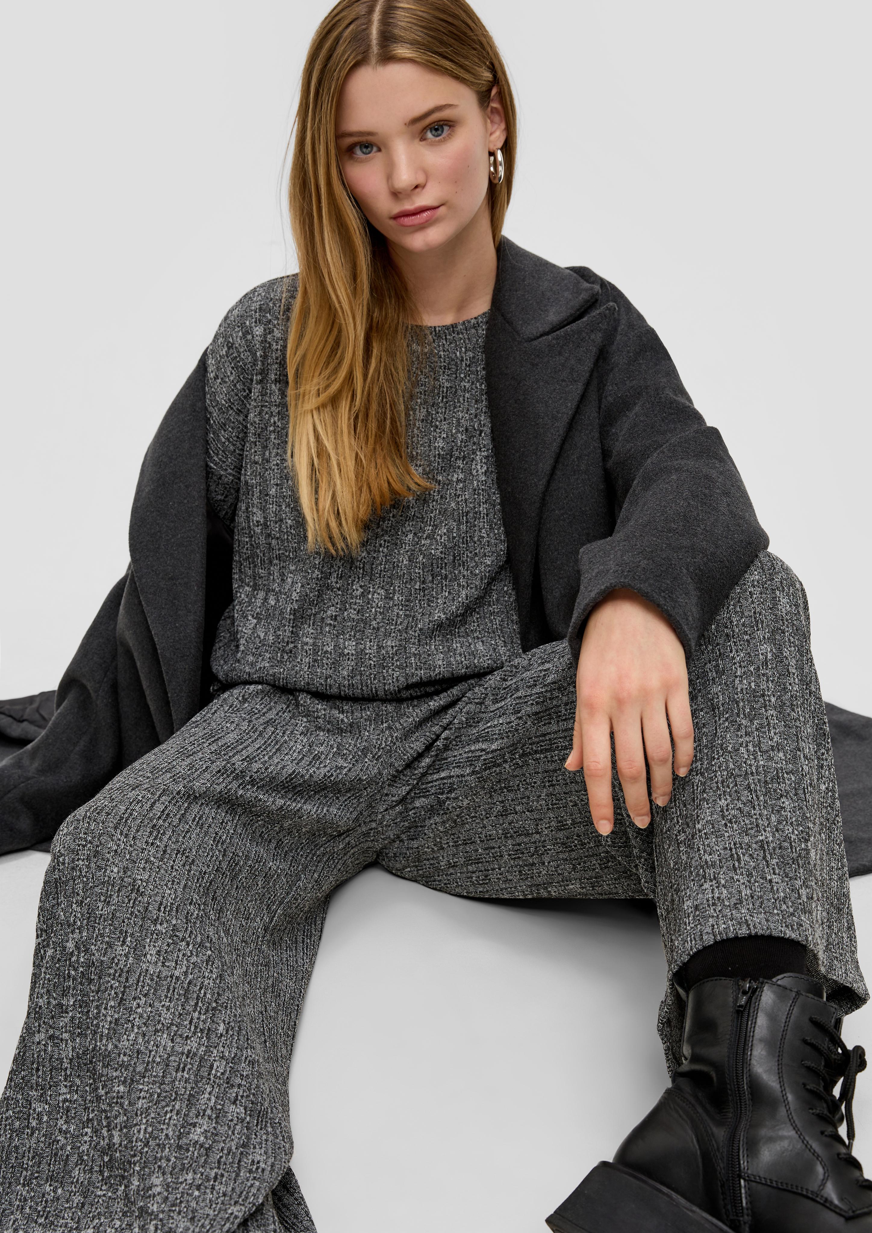 Meliertes Longsleeve mit Rippstruktur  2138342-9898