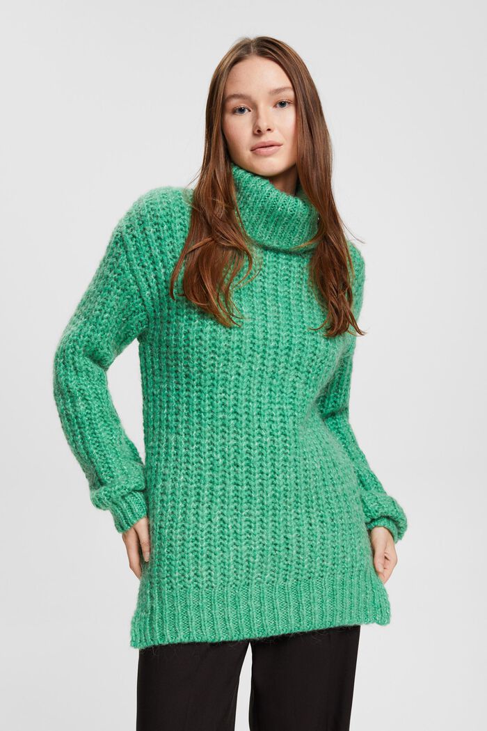 Grobstrickpullover mit Rollkragen, mit Alpaka und Wolle