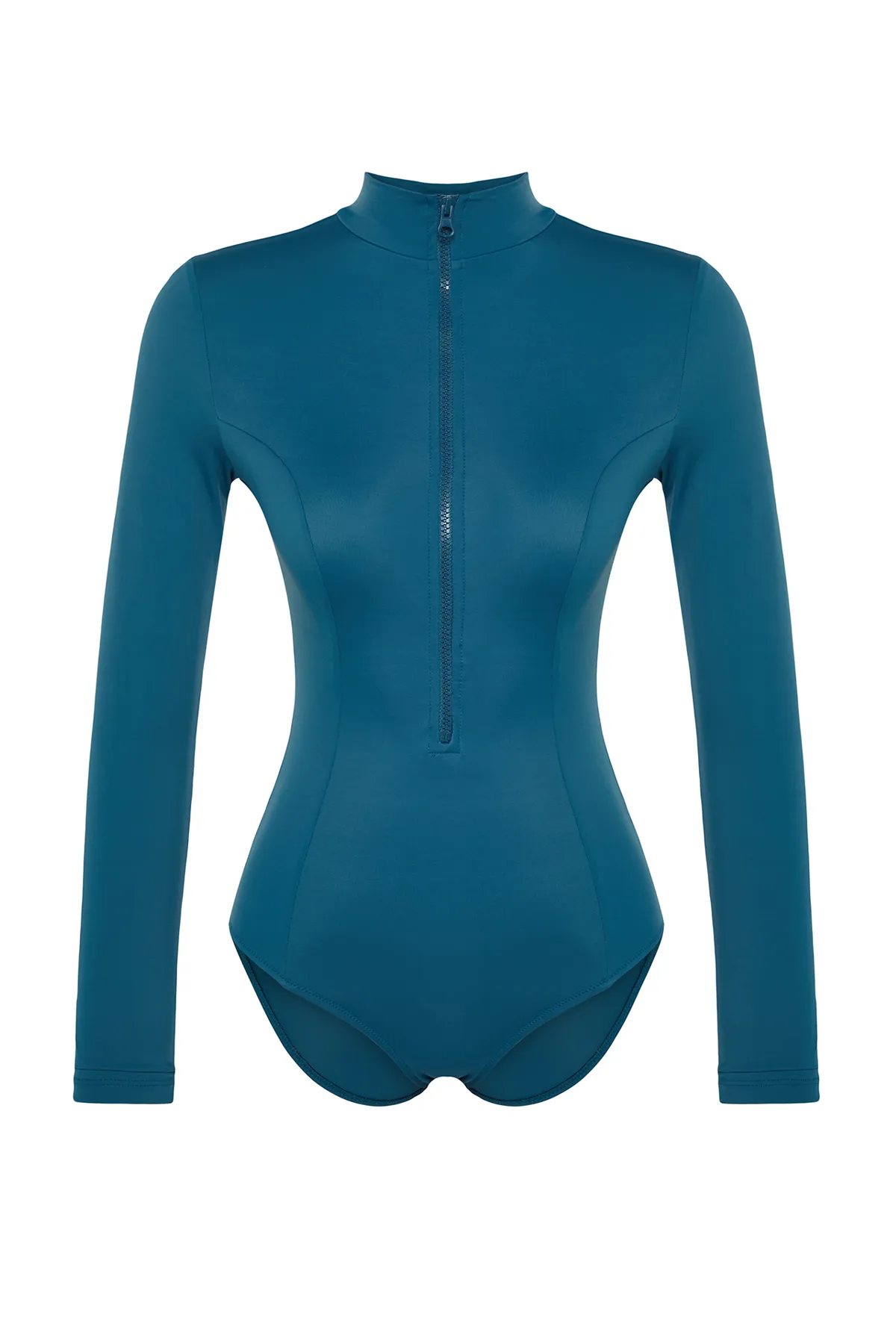Trendyol Collection  Langärmliger normaler Surf-Badeanzug in Petrol mit Reißverschluss TBESS20MA0301