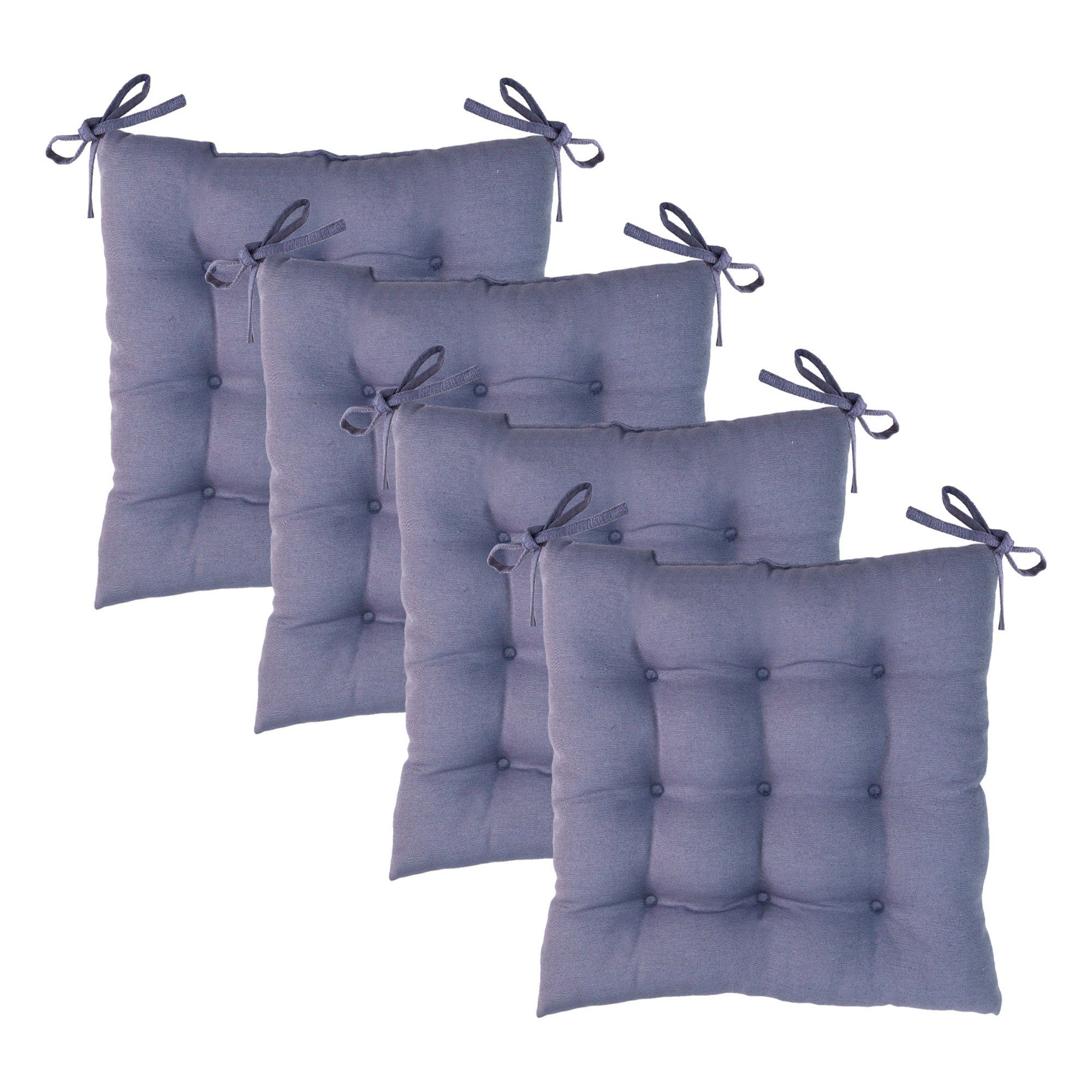 Komfortec Stuhlkissen 4er Set 40x40 cm mit Bändern, Baumwolle Sitzkissen 220 g/m², Wasserabweisend Dekokissen, Sitzauflage für Innen- & Außenbereich