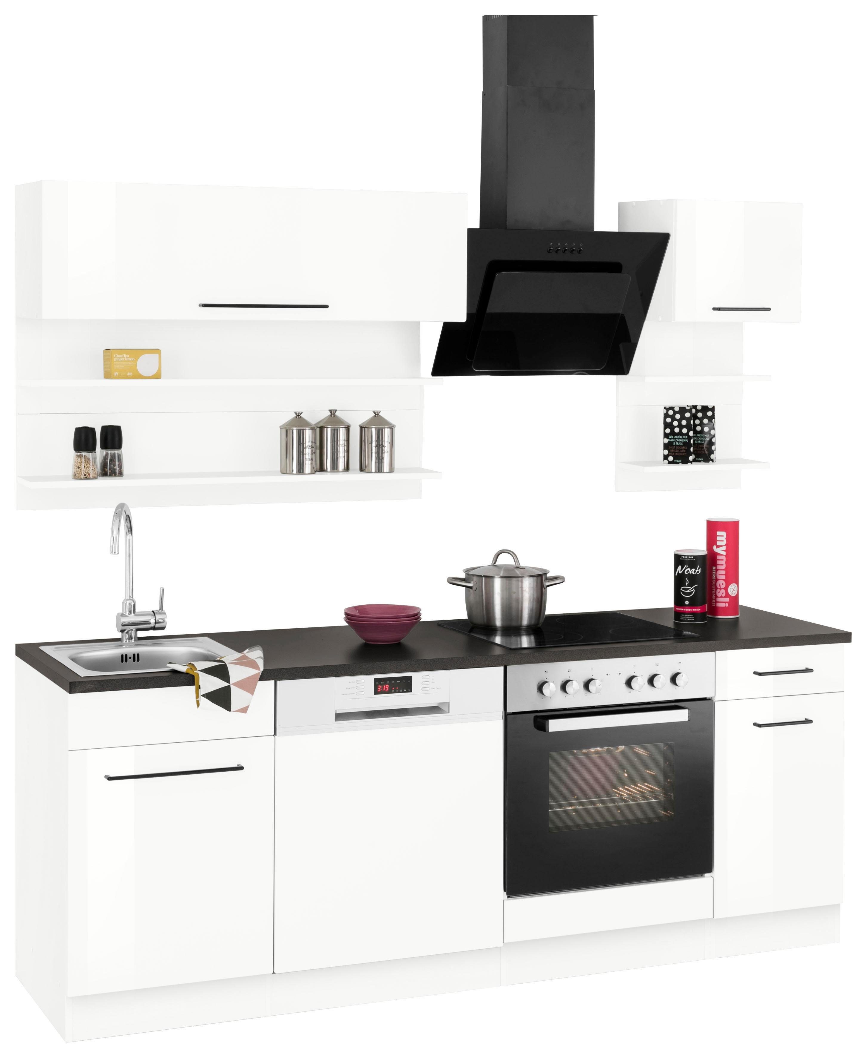 HELD MÖBEL Küchenzeile Tulsa, ohne E-Geräte, Breite 210 cm, schwarze Metallgriffe, MDF Fronten