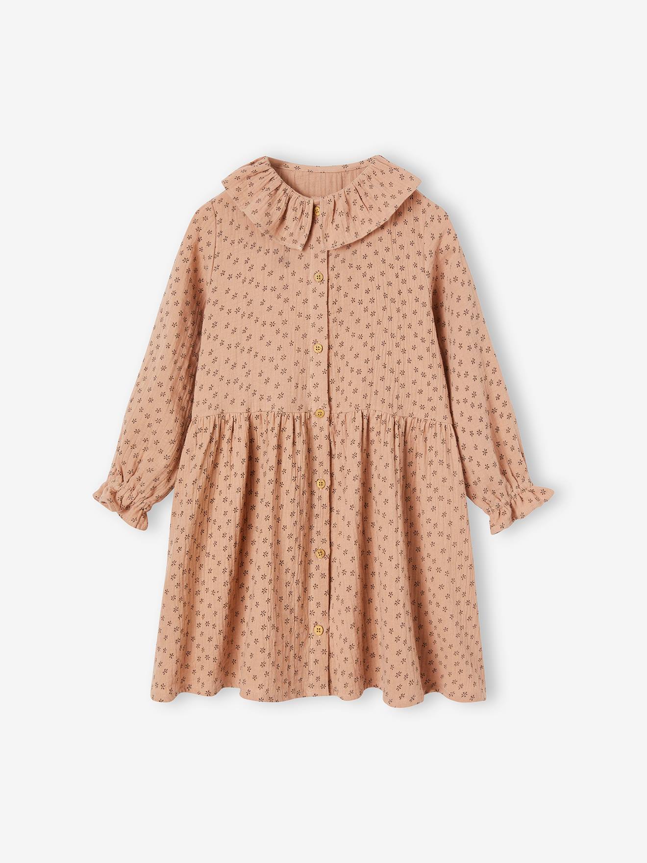 Robe à collerette en gaze de coton fille chocolat
