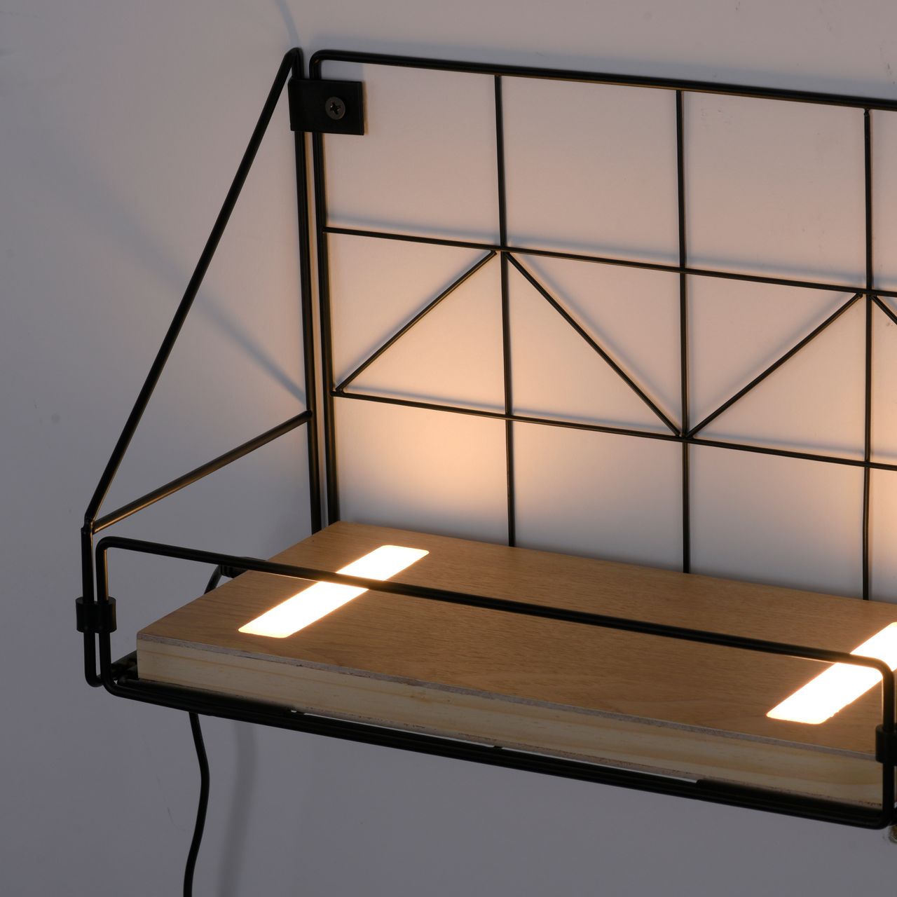 JUST LIGHT LeuchtenDirekt LED Wandleuchte BOARD, mit Ablageboden aus Echtholz, 3000 K, Schnurschalter