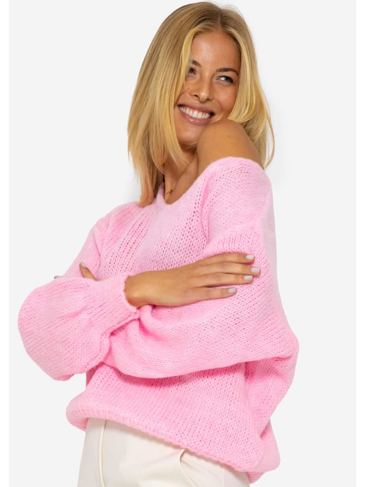 SASSYCLASSY Pullover mit V-Ausschnitt in rosa günstig kaufen