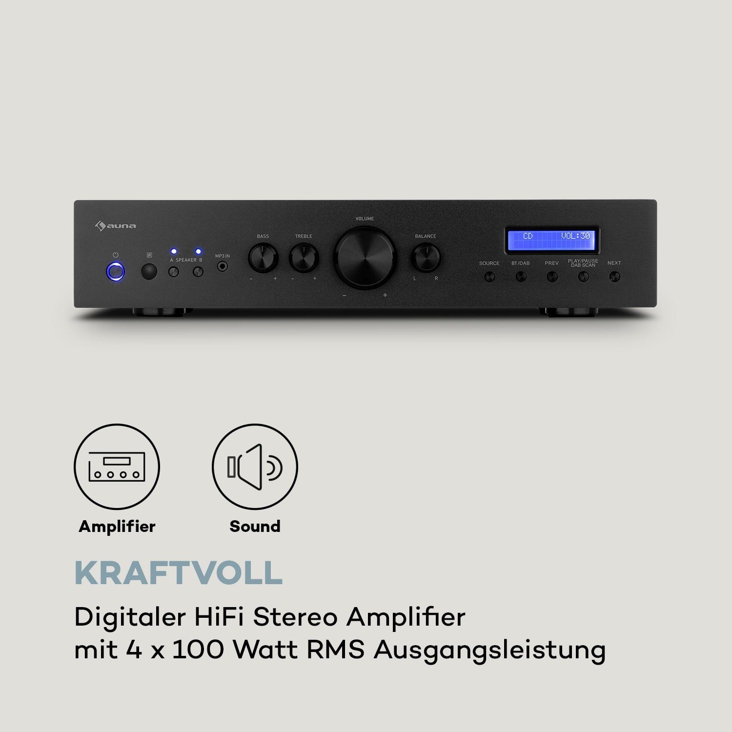 Auna AMP-CD608 DAB Audioverstärker (Anzahl Kanäle: 4-Kanal, 400 W, Digital Audio Bluetooth Verstärker HiFi Stereo Amplifier DAB+ Radio)