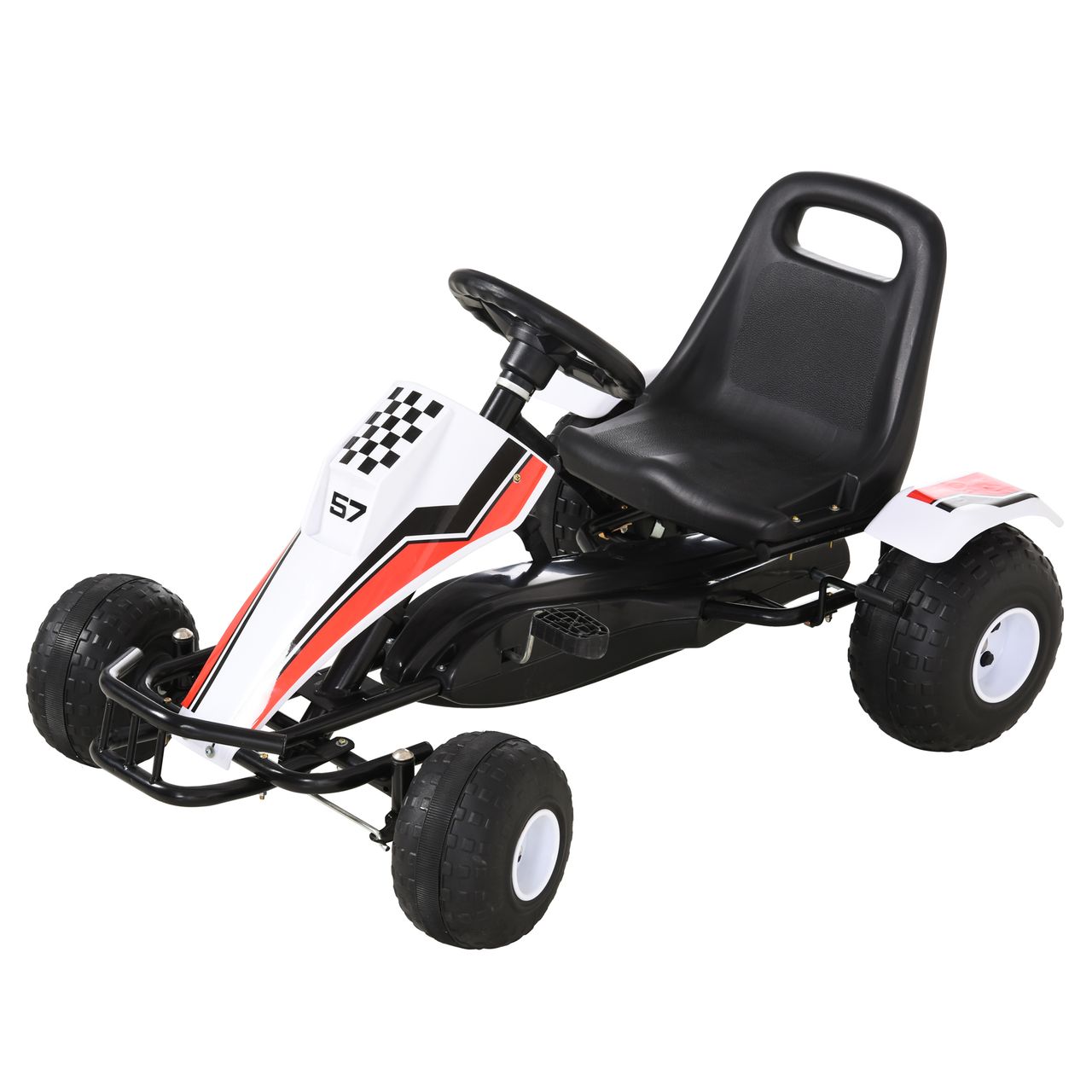 HOMCOM Go Kart Kinderfahrzeug Tretauto mit Pedal für 3-8 Jahre Stahl Weiß