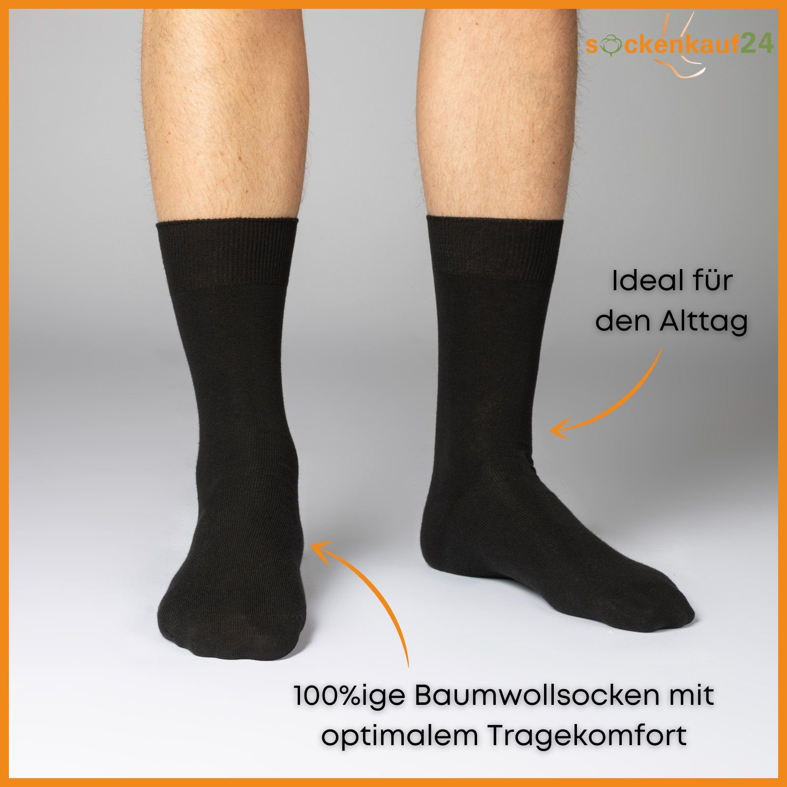 sockenkauf24 Gesundheitssocken 10 Paar Damen & Herren Socken 100% Baumwolle ohne Gummidruck (10 x Schwarz, 43-46) und ohne Naht - 10600 WP