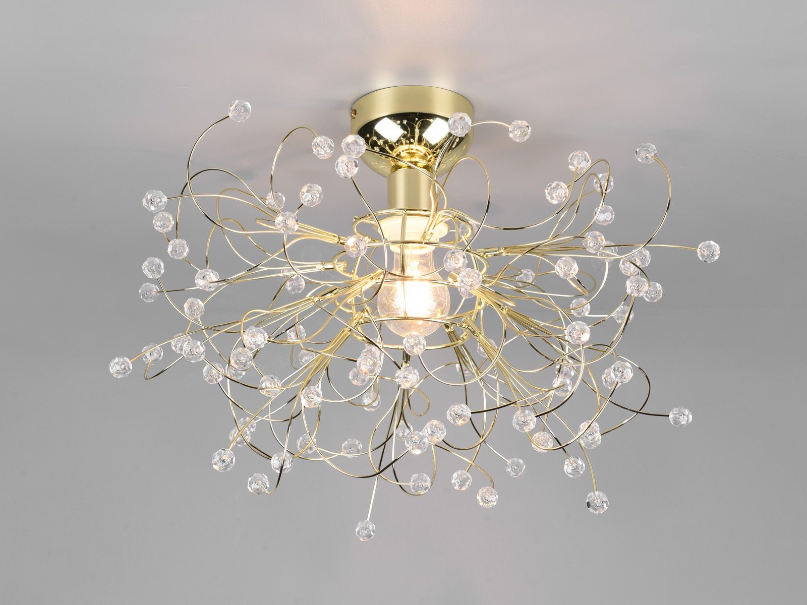 meineWunschleuchte LED Deckenleuchte, Dimmfunktion, LED wechselbar, Warmweiß, ausgefallene Designer Kristall-lampe Treppenhaus & Galerie Gold Ø 52cm