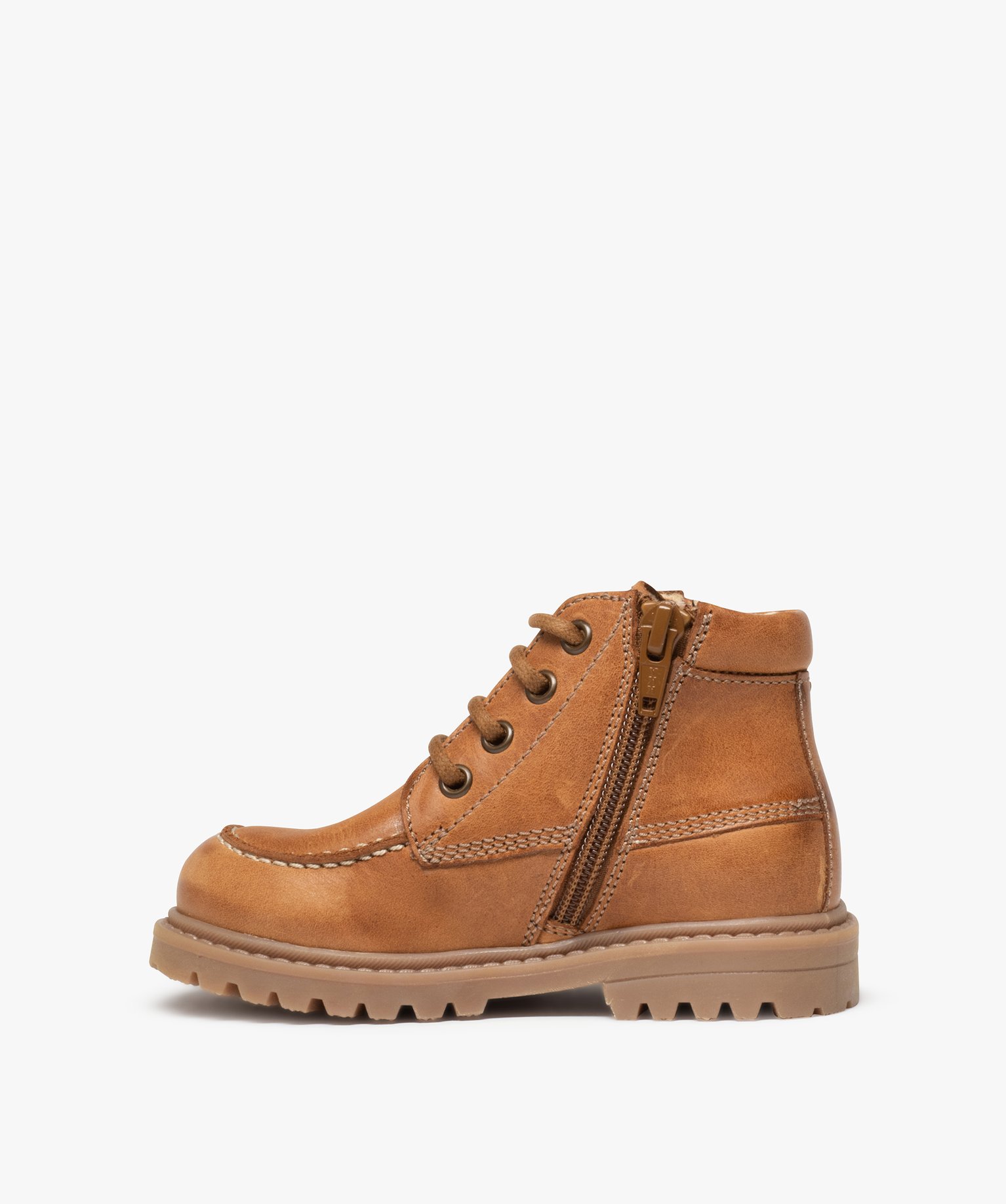 Boots Garçon à lacets et zip dessus cuir uni – NA! camel | GEMO