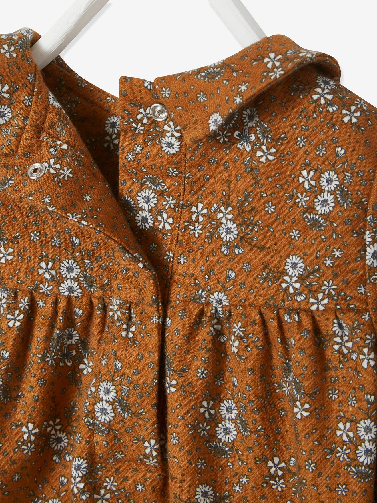 Barboteuse fleurie bébé manches longues caramel imprimé