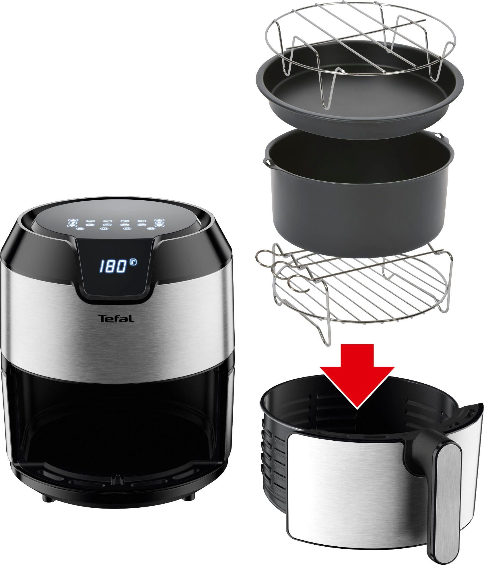 Tefal Heißluftfritteuse EY401D.HERO Easy Fry Deluxe, 1500 W, mit Zubehör, Fassungsvermögen 1,4 kg, 8 automatische Programme
