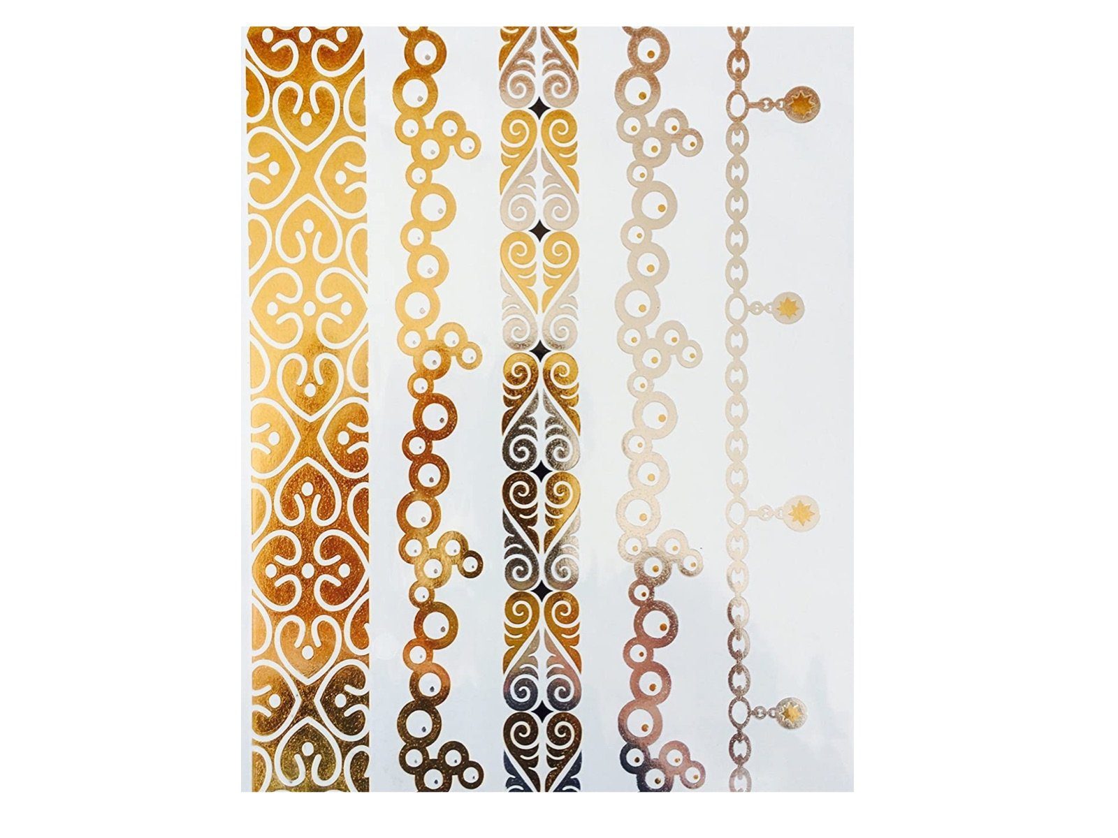 LK Trend & Style Schmuck-Tattoo Modeschmuck BEAUTY, Gold Metallic Flash Tattoos, Armkettchen, 5 Sets 40 Motive, zum Aufkleben auf die Haut