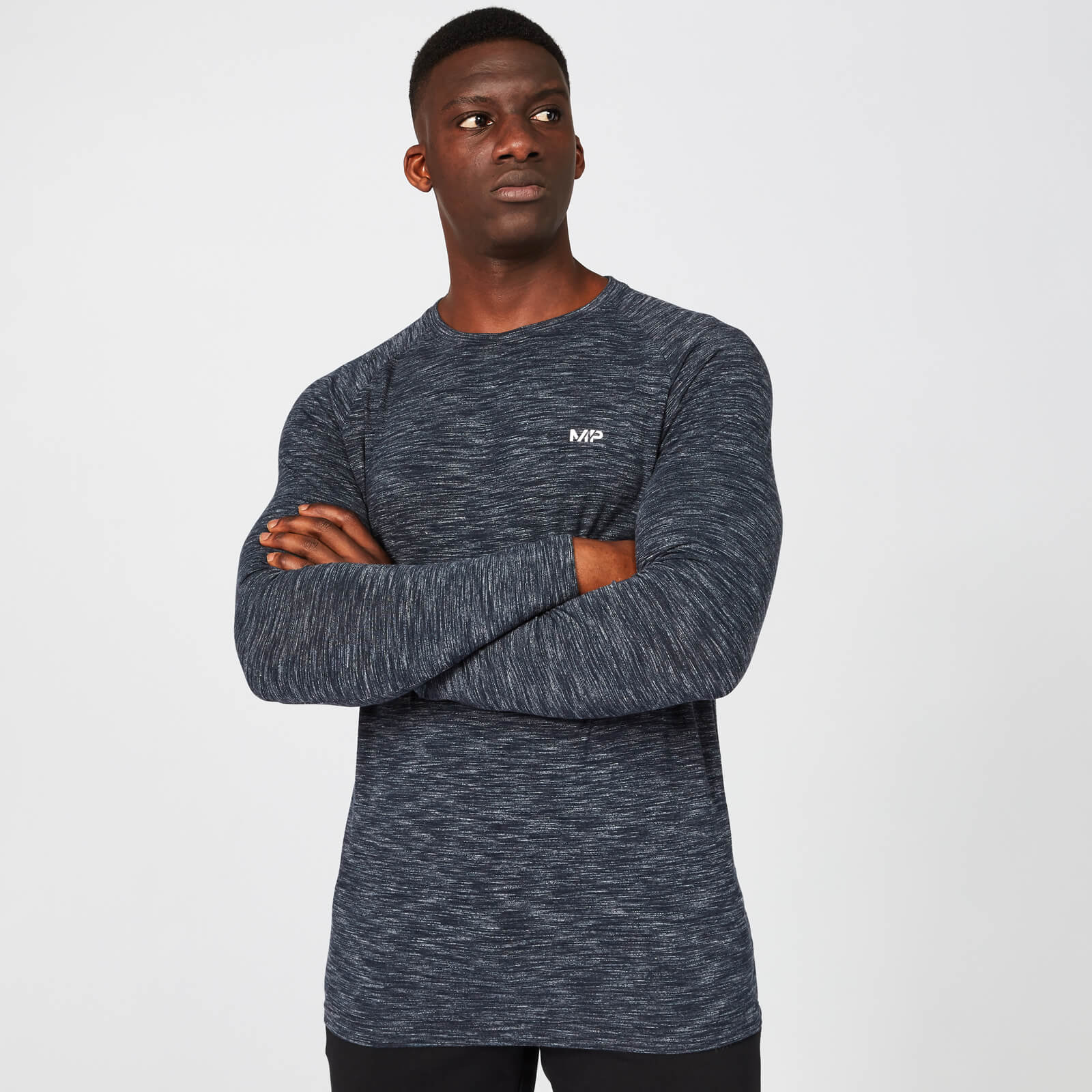 Haut manches longues Performance pour homme - Bleu marine chiné