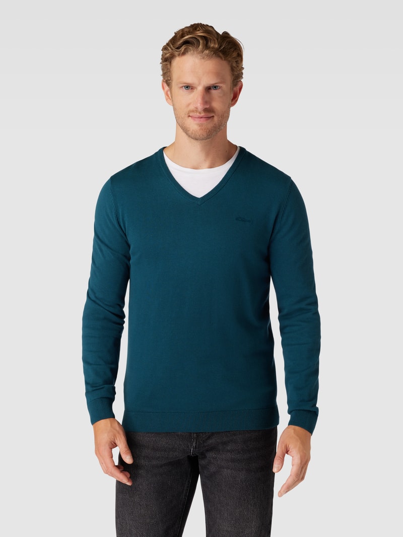 Strickpullover mit V-Ausschnitt Modell 'SEASONAL' in petrol